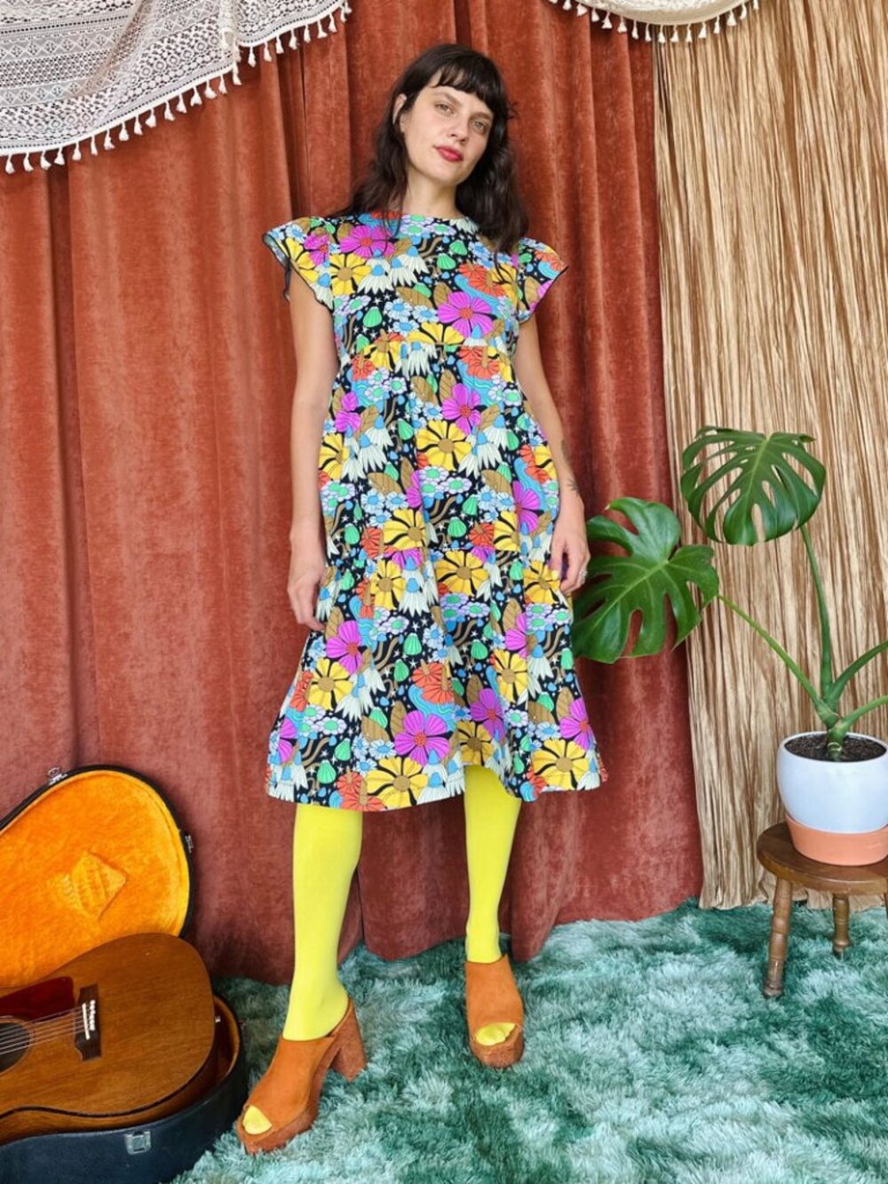 Nooworks Frida cotton midi dress XL Cosmic Floral NWT
